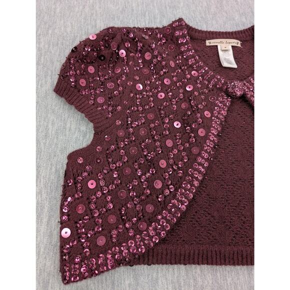 Nanette Lepore Sweater Womens Medium Purple Sequin Angora Lambswool Bolero Shrug - Picture 5 of 16